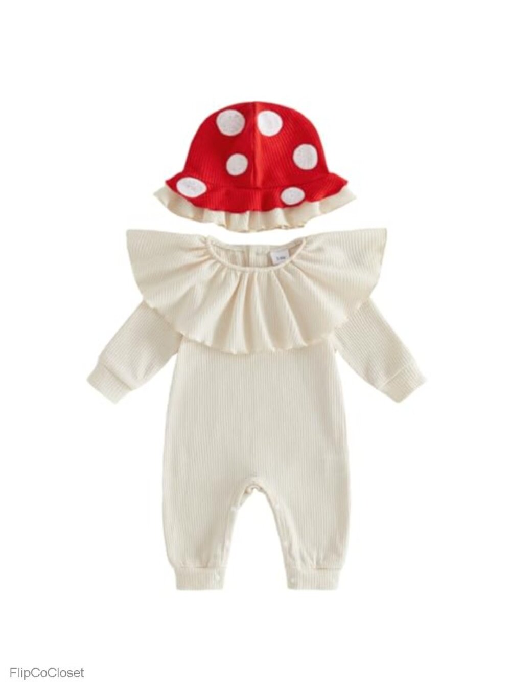 Infant Baby Girls Cotton Waffle Knit Halloween Romper with Hat Ruffle Jumpsuit